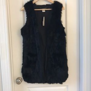 Black Angora Genuine Fur Vest NWT Size M
